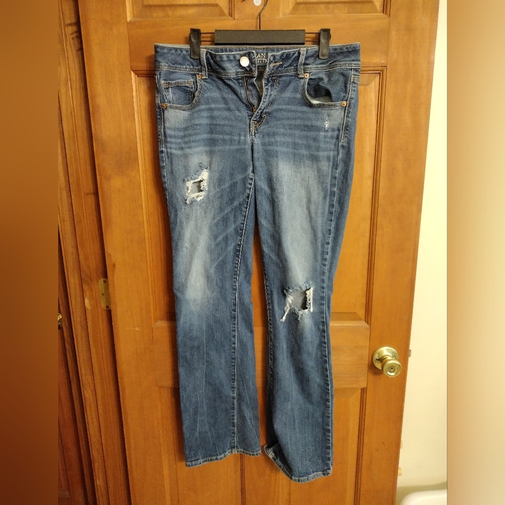 American Eagle Outfitters Low Rise Kick Boot Blue Jeans
